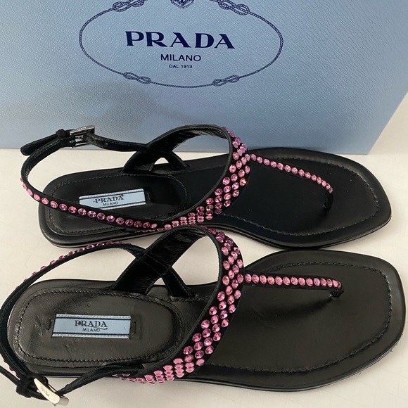 PRADA embellished crystal thong sandal. Sz 38.5. - Picture 2 of 7